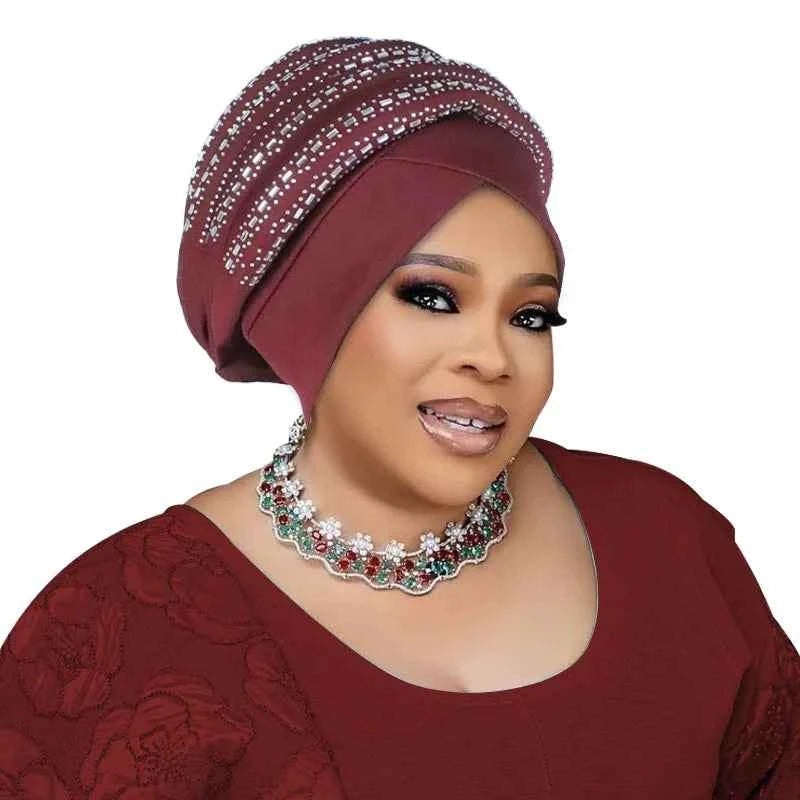 Diamonds Turban Cap – African Women’s Headwrap & Autogele Bonnet for Muslim Ladies