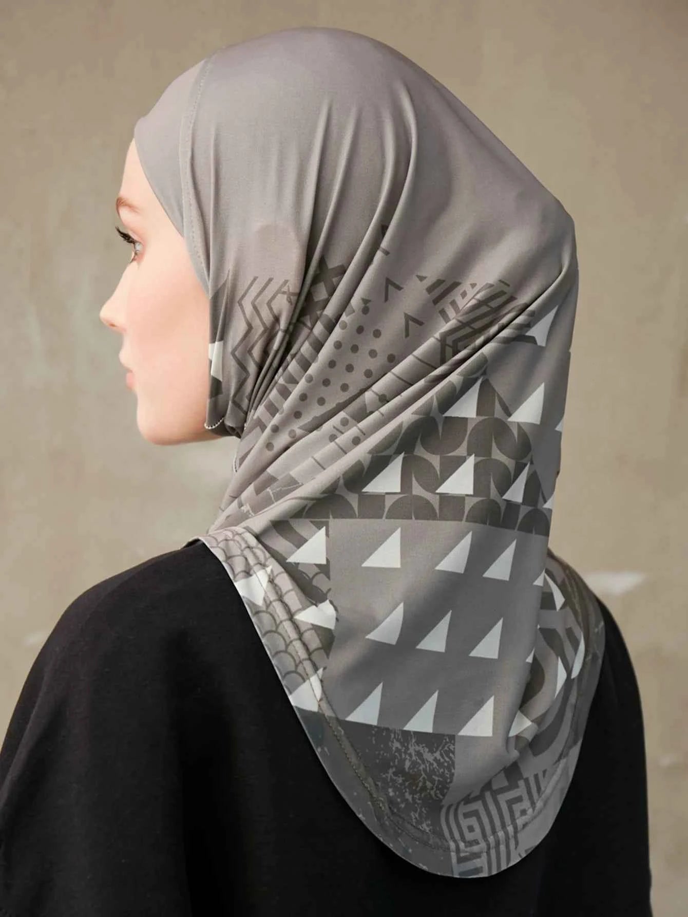 Sporty Inner Women's Hijabs Muslim Breathable Islamic Instant Turban For Ladies Geometric Printing Pattern Head Wrap Headband