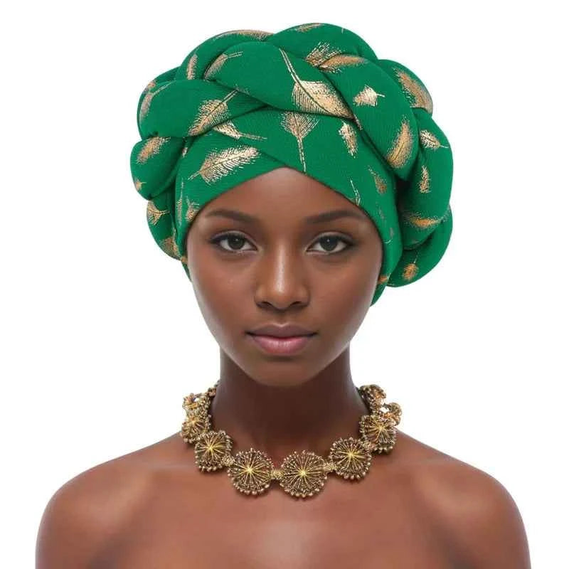Bronzing African Headtie Braid Turban Caps for Women Nigeria Wedding Geles Party Headgear Headpiece Auto Gele Female Head Wraps
