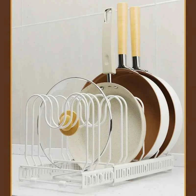 Pot Rack Bowl and Plate Storage Rack Multi-layer Retractable Adjustable Carbon Steel Pan Dish Drying Cookware Rack Kitchen Tools