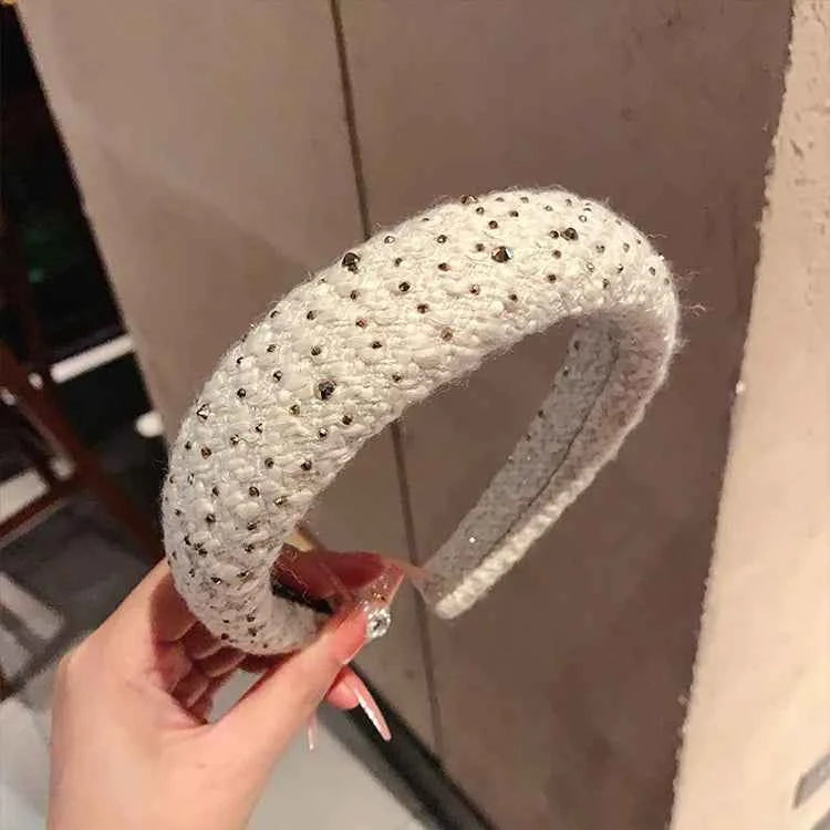 French retro plush rhinestone wide edge sponge hair accessories hoops headband for women  high cranial top hair clips headbands