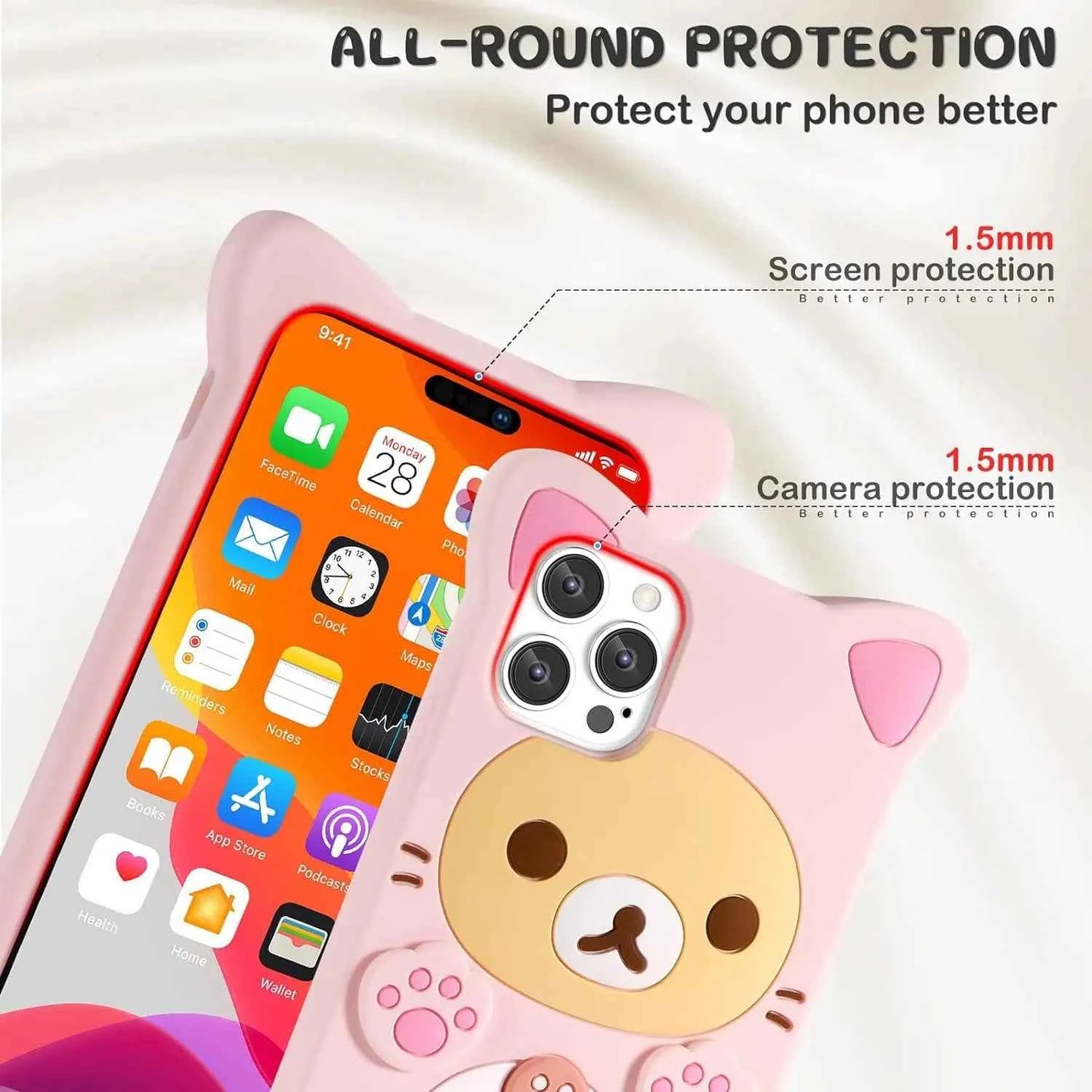 For iPhone 16 15 14 13 12 11 Pro Max Xs XR 6 7 8 Silicone Rilakkuma Cat Bear Soft Cover Case