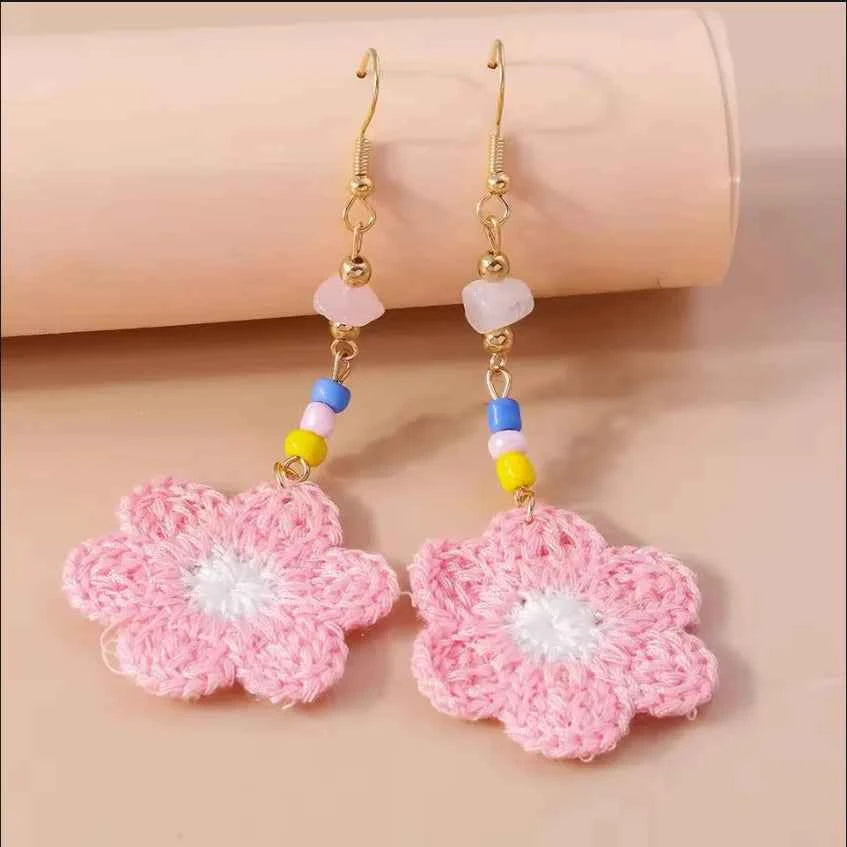 Cute Flower Drop Earrings for Women Girls Handmade Knitted Daisy Butterfly Dangle Earrings Kid's Jewelry Gifts