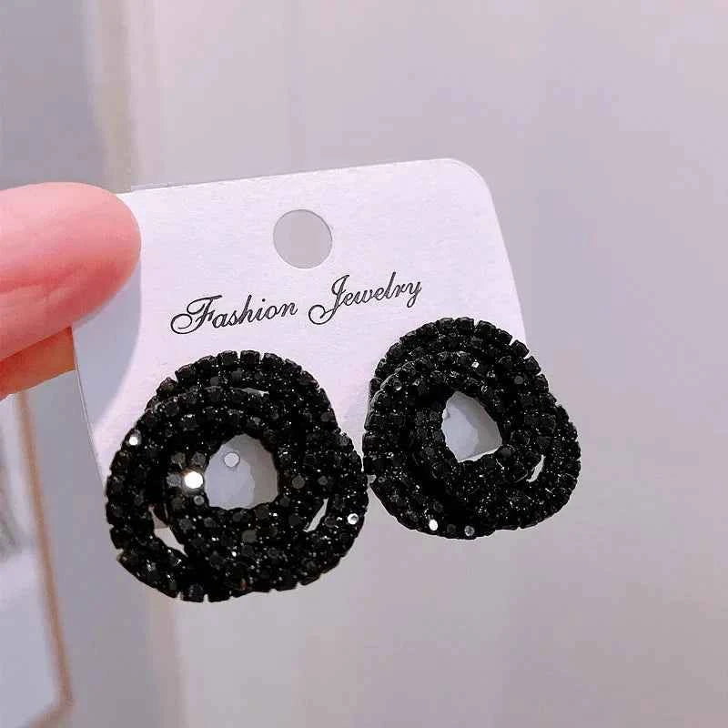Luxury Shiny Colorful Rhinestones Stud Earrings for Women Bling Crystal Circle Flower Earrings Female Wedding Party Jewelry Gift