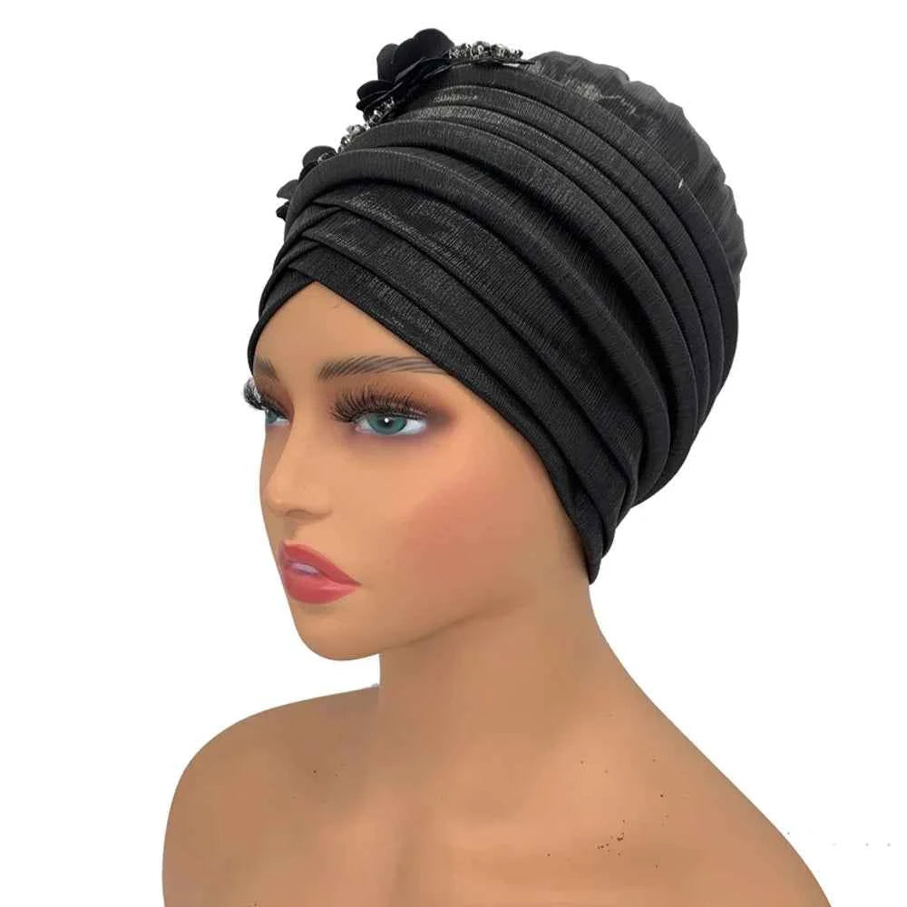 Already Made Wedding Geles Female Head Wraps with Diamond Flower 2024 New African Women's Turban Cap Nigeria Auto Gele Headtie