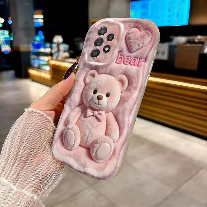 Cartoon Pink Plush Bear Printed Phone Case For Samsung Galaxy A16 A26 A36 A56 A55 A54 S26 Ultra S25 S24 S23 FE S22 S21Plus Cover