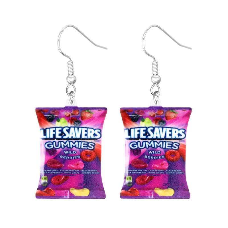 Earrings for Women 2D Acrylic Cute Snacks Girls Foods Funny Candy Chocolate Cookies