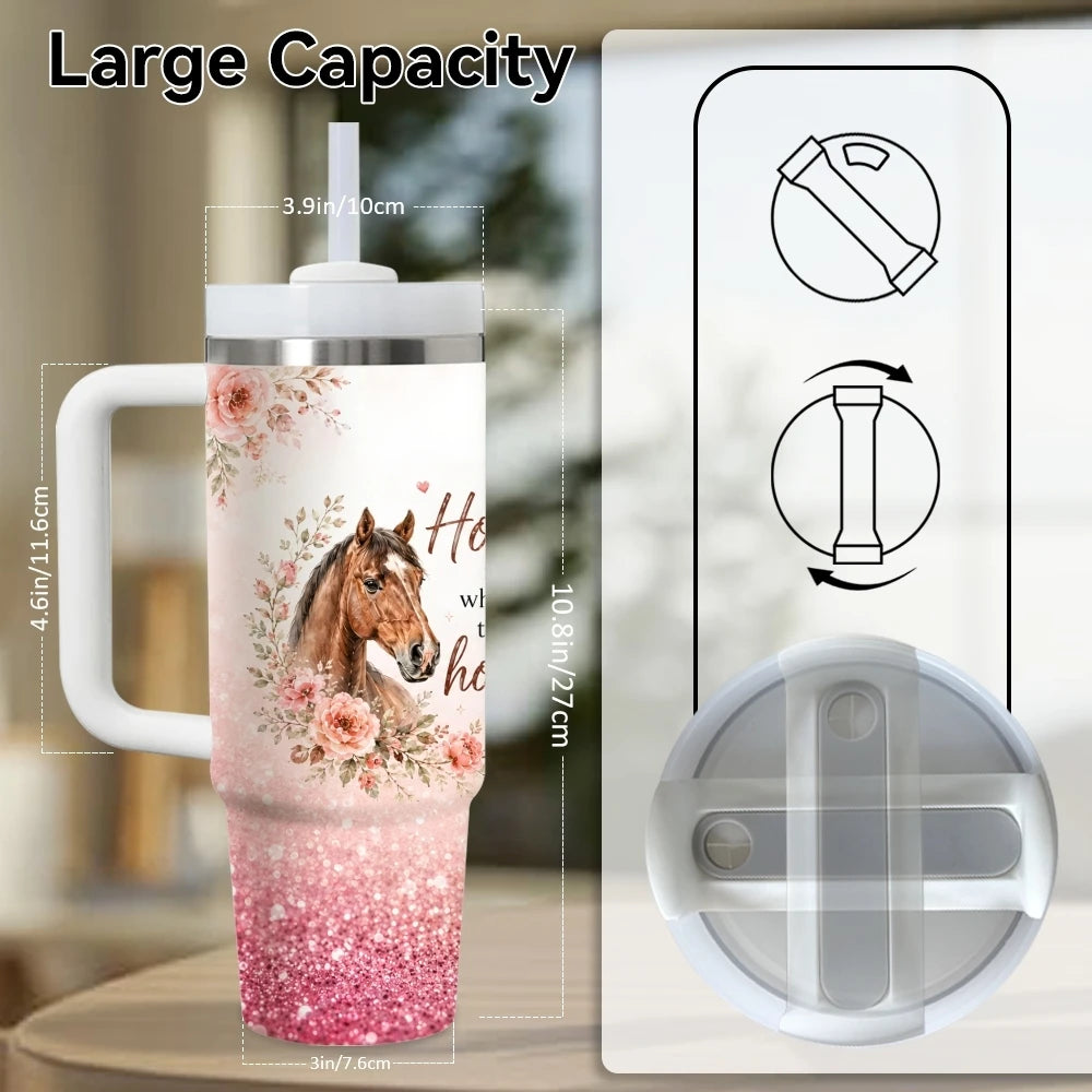 Horse 40oz Tumbler – Stainless Steel Insulated Travel Mug with Handle & Straw