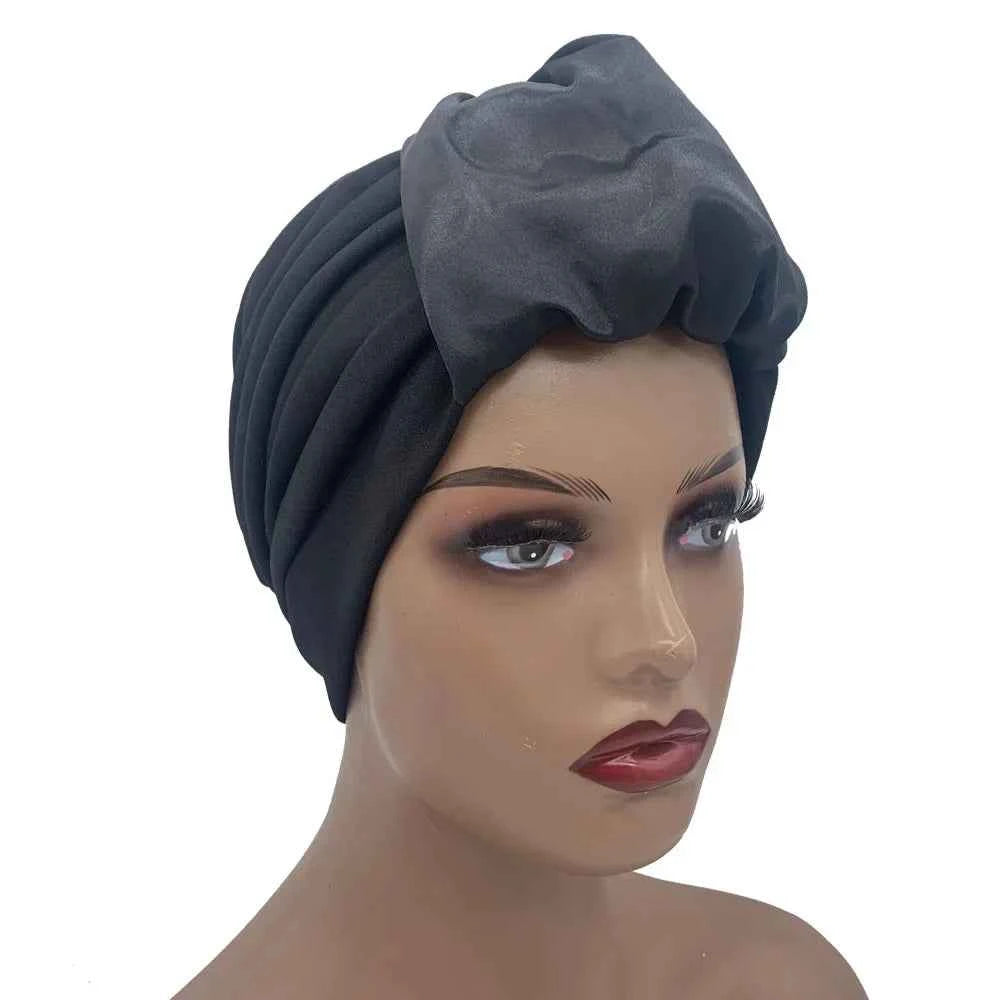 Fashion Satin Croissant Ruffled Turban Caps for Women African Head Wraps Nigeria Wedding Party Headpiece Muslim Headscarf Bonnet