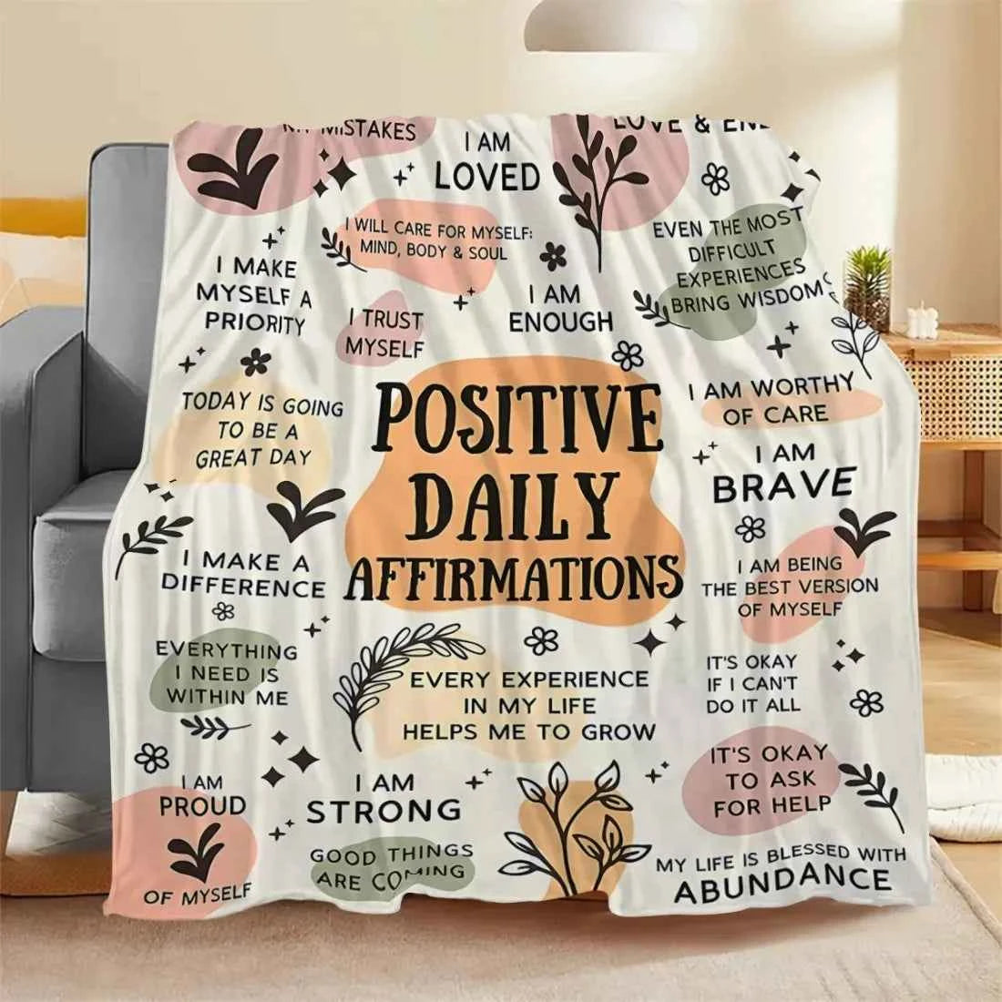 Inspiring Daily Affirmations Soft Blanket, 100% Polyester Knit Fabric, Positive Belief Gift, Support Women's Mental Health
