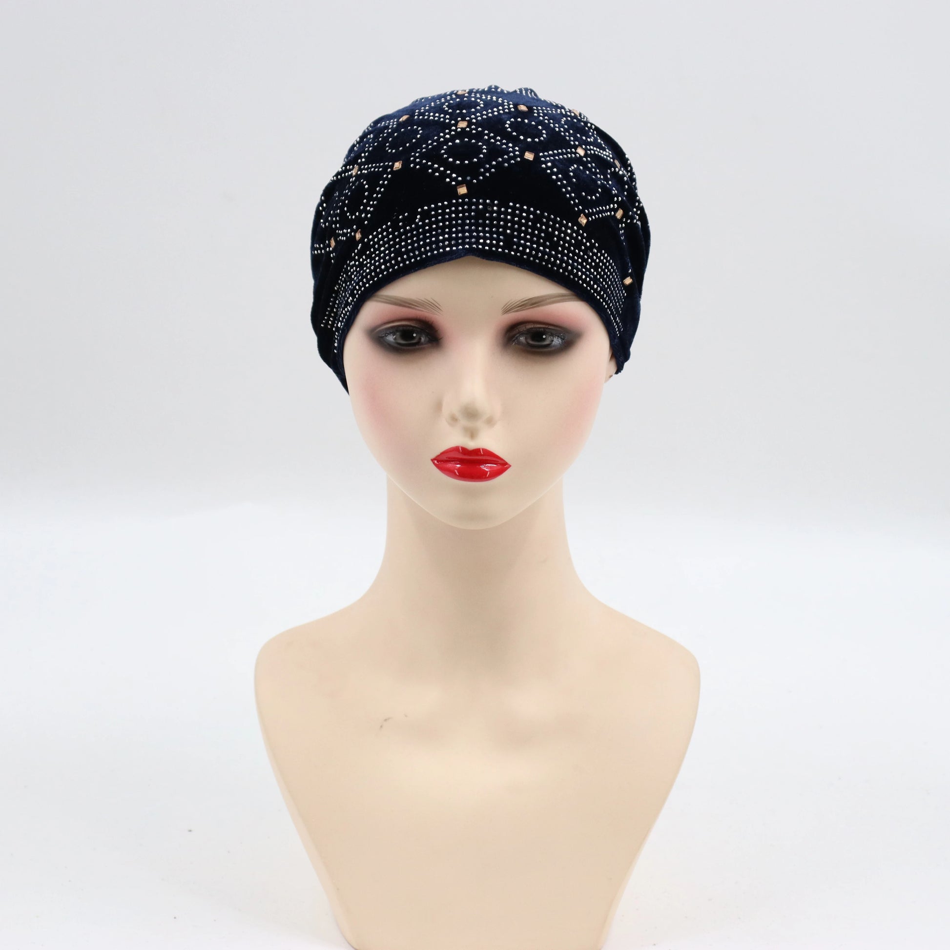 Soft Velvet Turban Cap for Women Muslim Headscarf Bonnet Elastic Female Headpiece Stylish Glitter Diamonds African Head Wraps - NamafadStore