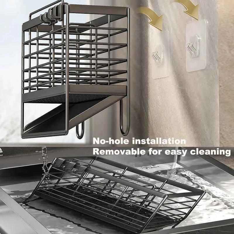 Cutlery Organizer Kitchen Storage Rack Wall Mounted Knife, Fork, Spoon Chopstick Rack with Drainage Tray Kitchen Utensil Cage