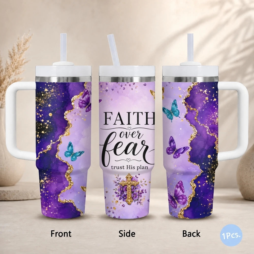 40oz Purple & Gold Glitter Tumbler – Insulated Stainless Steel Travel Mug