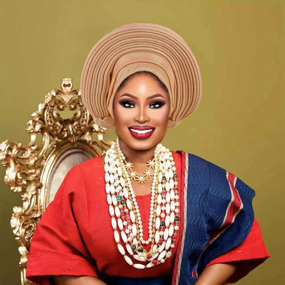 Nigeria Head Ties Wedding Party Headgear Elegant African Headtie Turban Already Made Women's Auto Gele Female Head Wraps