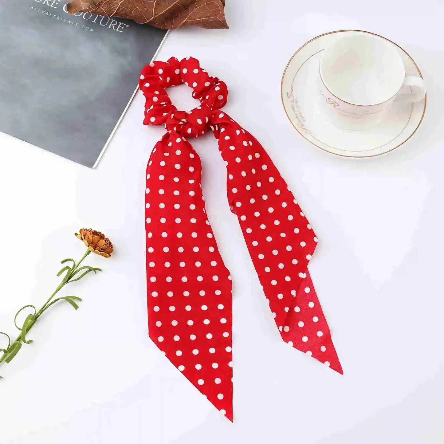 Fashion Dots Scrunchies Long Hair Rope Korean Hair Ties for Women Ponytail Scarf Sweet Elastic Hair Band Hair Accessories