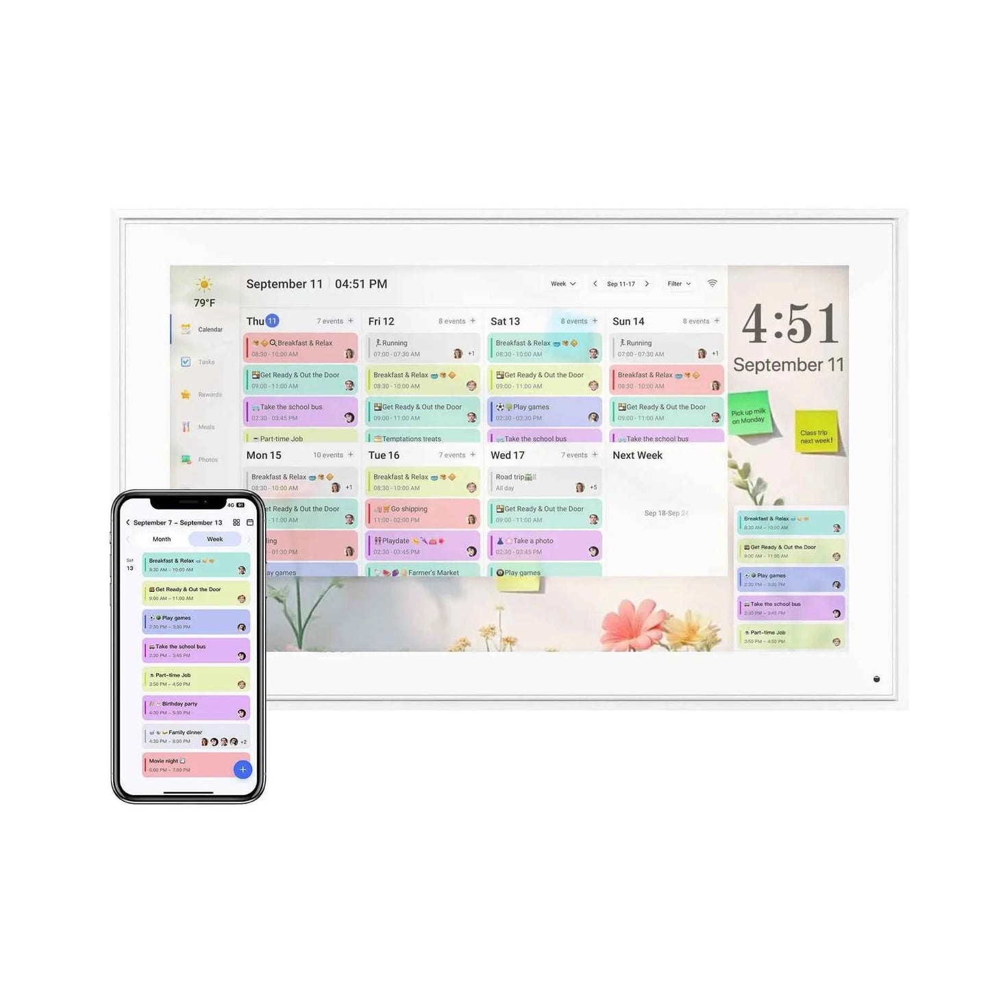 15.6 Inch Wall Planner Digital Calendar Chore Chart Smart Touchscreen Interactive Display APP Control 64GB for Family Schedules