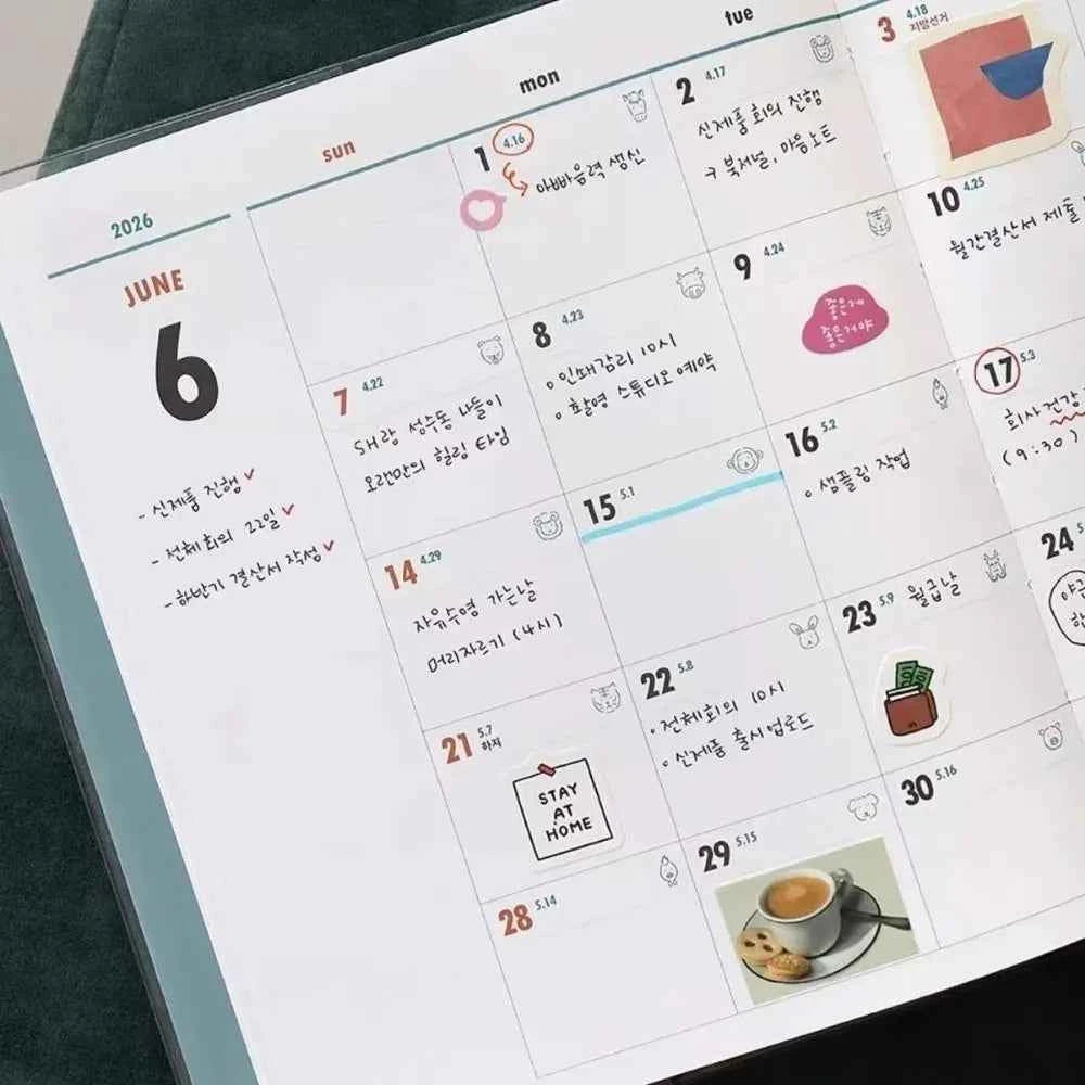 2026 Schedule Life Planner Book Retro Minimalist Student Study Diary Planner Hardcover PVC Journal Notebook Weekly Layouts