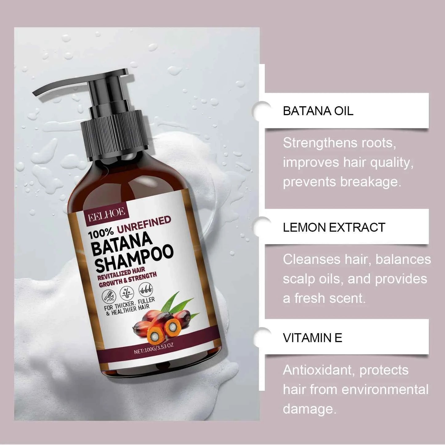 Organic Batana Oils Shampoo Treatment Damaged Split Hair Reduce Hair Loss Deep Cleansing Nourish Hair Care Growth Shampoo 100g