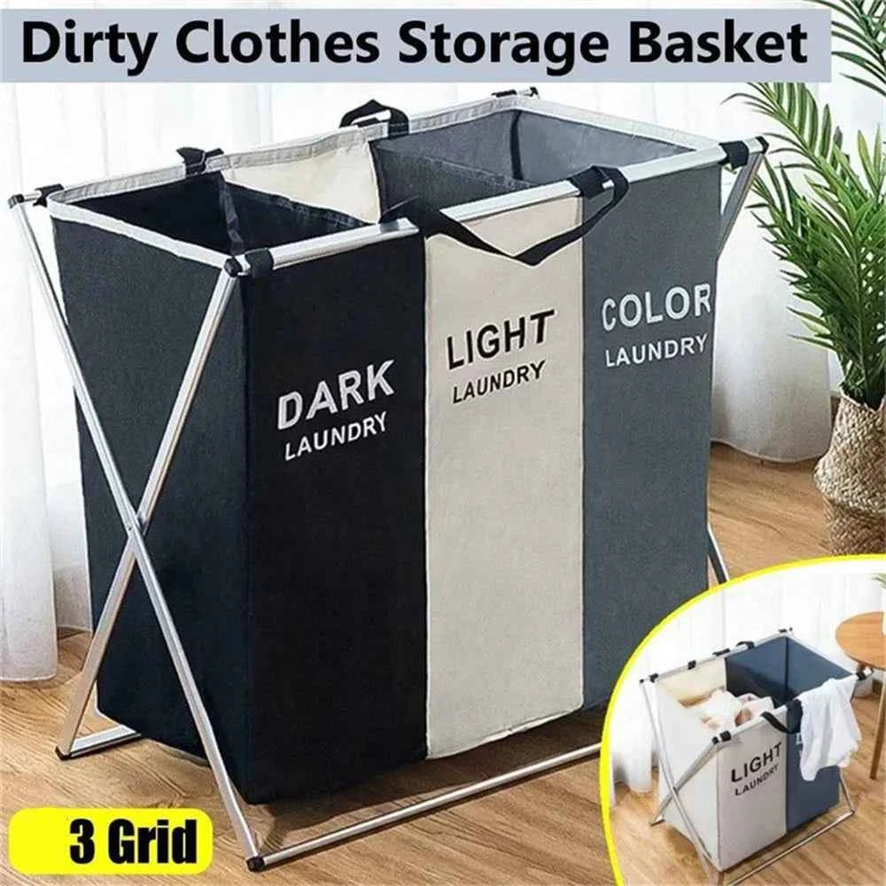 1-3Grids Laundry Basket Foldable Dirty Clothes Organizer Bathroom Waterproof Storage Basket Large Laundry Hamper Two Size New