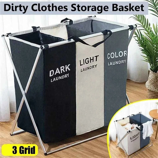 1-3Grids Laundry Basket Foldable Dirty Clothes Organizer Bathroom Waterproof Storage Basket Large Laundry Hamper Two Size New