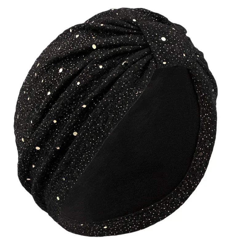Women Sequin Turban Hat for Hair Loss, Chemo Cap, and Headscarf - Stylish Indian Beanie Bonnet for Muslim Women
