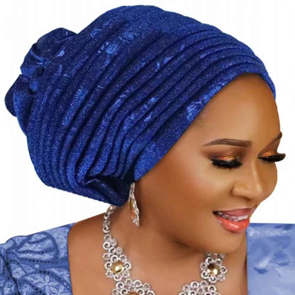 2025 Fashion Women’s Pleated Turban Cap – Auto Gele African Head Wrap for Weddings & Parties