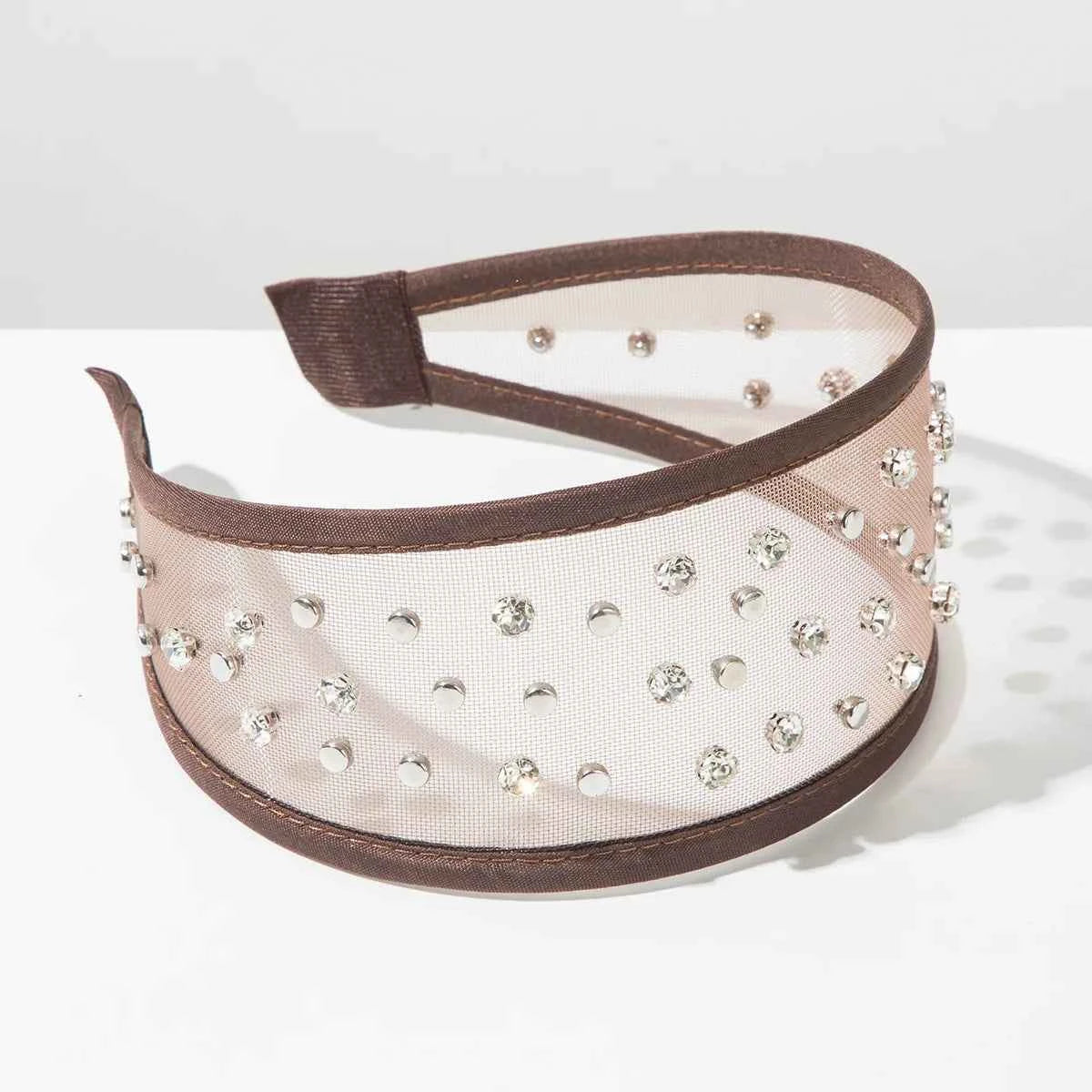 Pearl Headband Korean Fashion Simple Trendy Rivet Mesh Wide Headband for Women High-end Daily Versatile Hair Accessory
