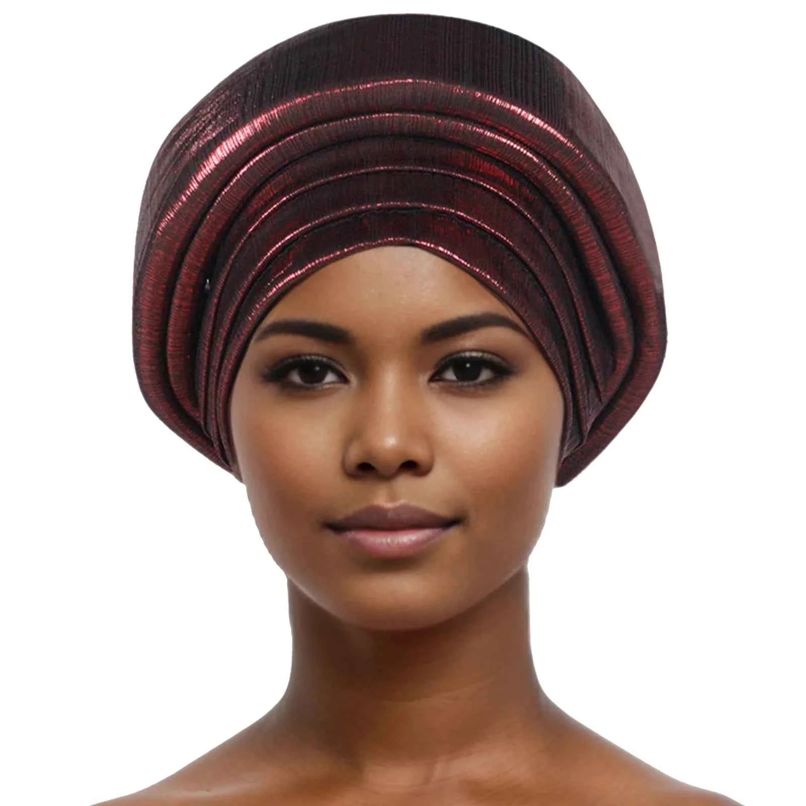 Glitter Fabric Turban Cap for Women African Pleated Head Wraps Nigeria Party Wedding Gele Lady Headscarf Bonnet