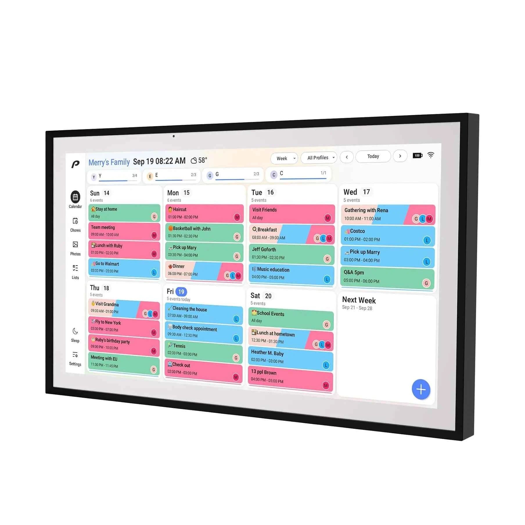 15.6 Inch Wall Planner Digital Calendar Chore Chart Smart Touchscreen Interactive Display APP Control 64GB for Family Schedules