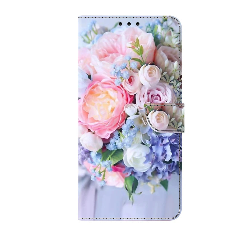 Flip Leather Case For iPhone 6 7 8 X XS XR 11 12 13 14 15 Mini Pro Max 3D Flower pattern Painted Wallet Phone iPhone15 14 Plus