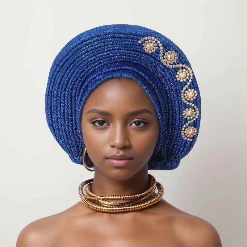 Nigerian Wedding Geles African Headtie Auto Gele Turbans for Women Aso Oke Fabric Muslim Headwear Headpiece Female Head Wraps