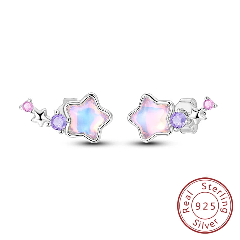 New Original 925 Sterling Silver Hoop Earrings Purple Zircon Flowers Butterflies Studs Earring For Women Wedding Engagement Gift