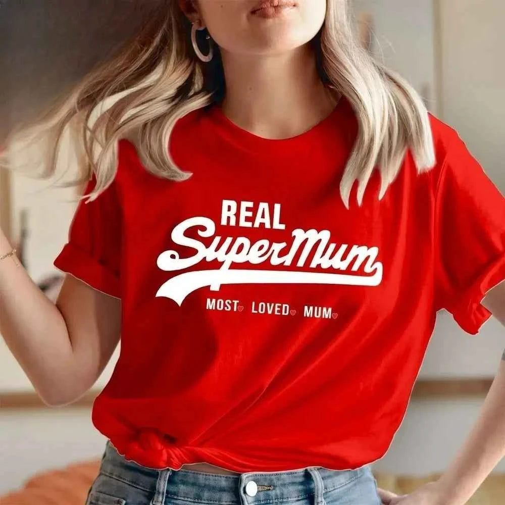 New Fashion Short Sleeve Crewneck Mama Y2k T-Shirt Real Super Mom Superhero Mother's Day Most Loved Mum Tee Y2k Harajuku Tops