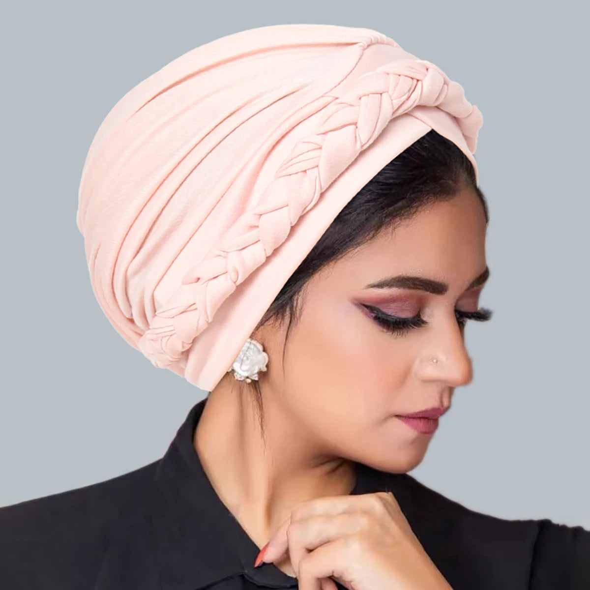 Solid Color Braid Muslim Hijab Caps Crossed Forehead Women Wrap Head Soft Elastic  Fashion Indian Turban Bonnet - NamafadStore