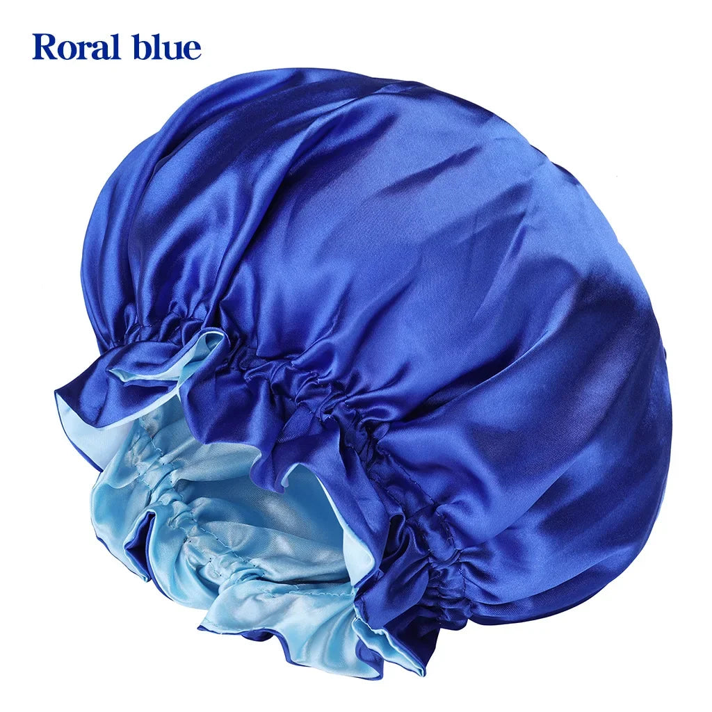 New Women's Satin Solid Sleeping Hat Night Sleep Hair Care Bonnet Nightcap Silky Shower Caps Comfortable Flower Band Unisex Cap