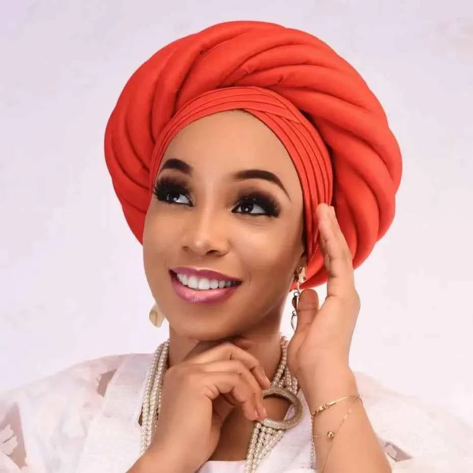 Twisted Braid Turban Cap for Women African Lady Head Wraps Nigeria Raw Silk Autogele Headtie Muslim Hat Party Headwear Turbante