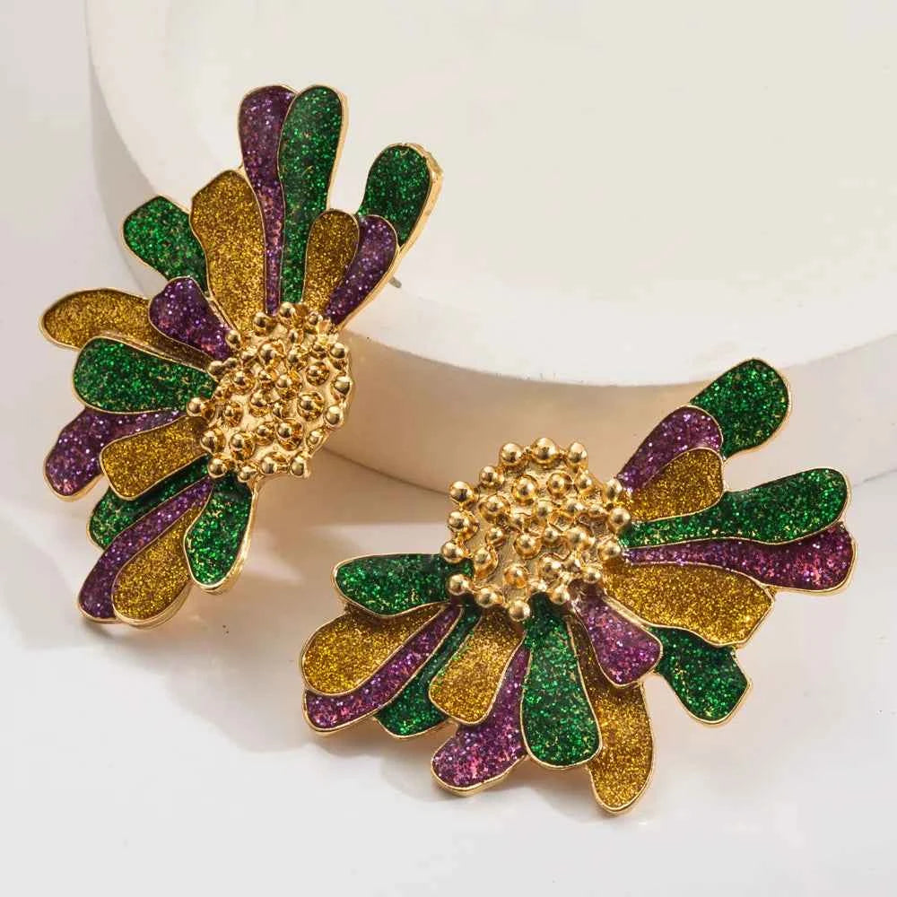 Big Statement Bohemia Rainbow Painting Flower Stud Earring for Women Vacation Metal Jewelry