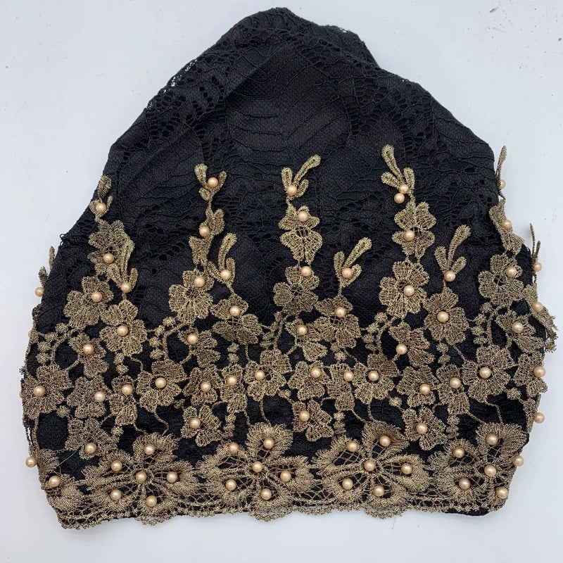 Breathable Lace Beading Turban Hat Summer Female Head Wraps Caps Muslim Women Headscarf Bonnet Ready to Wear Inner Hijabs - NamafadStore