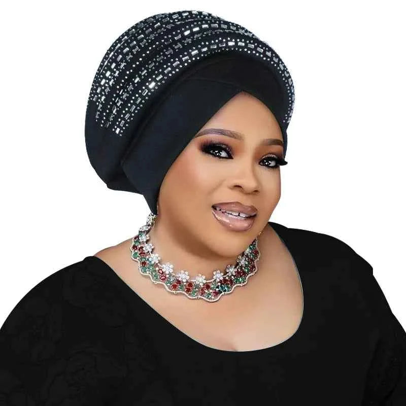 Diamonds Turban Cap – African Women’s Headwrap & Autogele Bonnet for Muslim Ladies