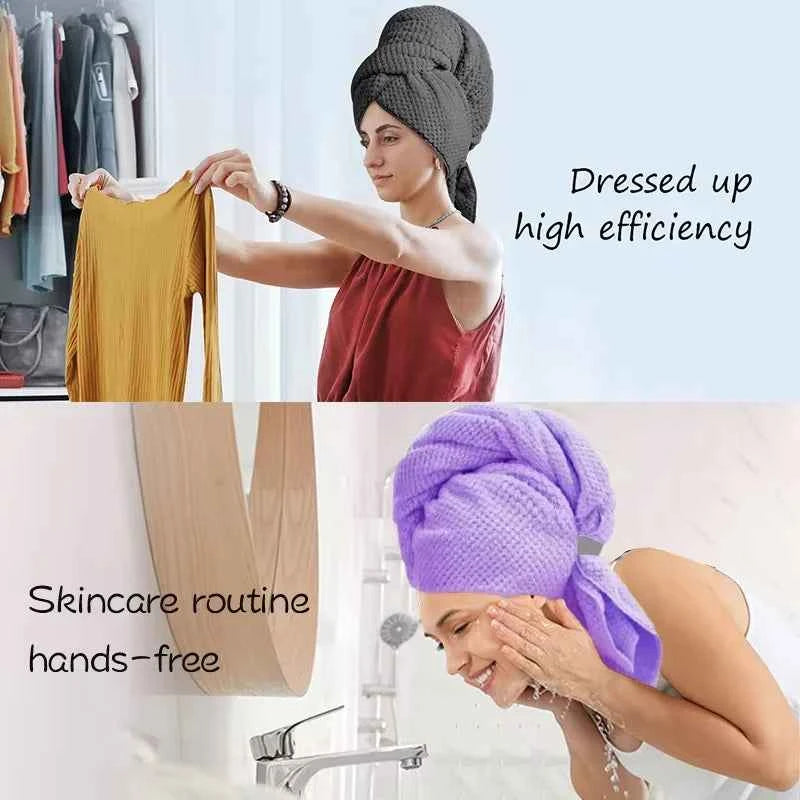 Large Size Hair Turban Microfiber Quick Dry Hair Towel Wrap with Elastic Band Soft & Absorbent Turbie Twist Hair Towel