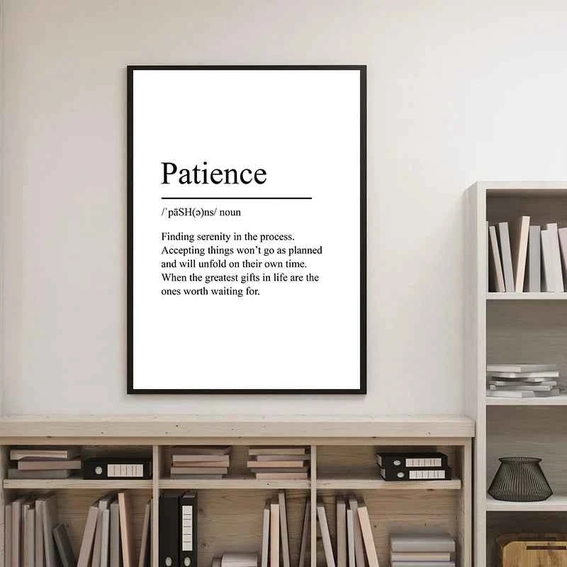 White Minimalist Inspirational Phrases Poster Print Success Focus Patience Definition Canvas Painting for Home Office Wall Decor