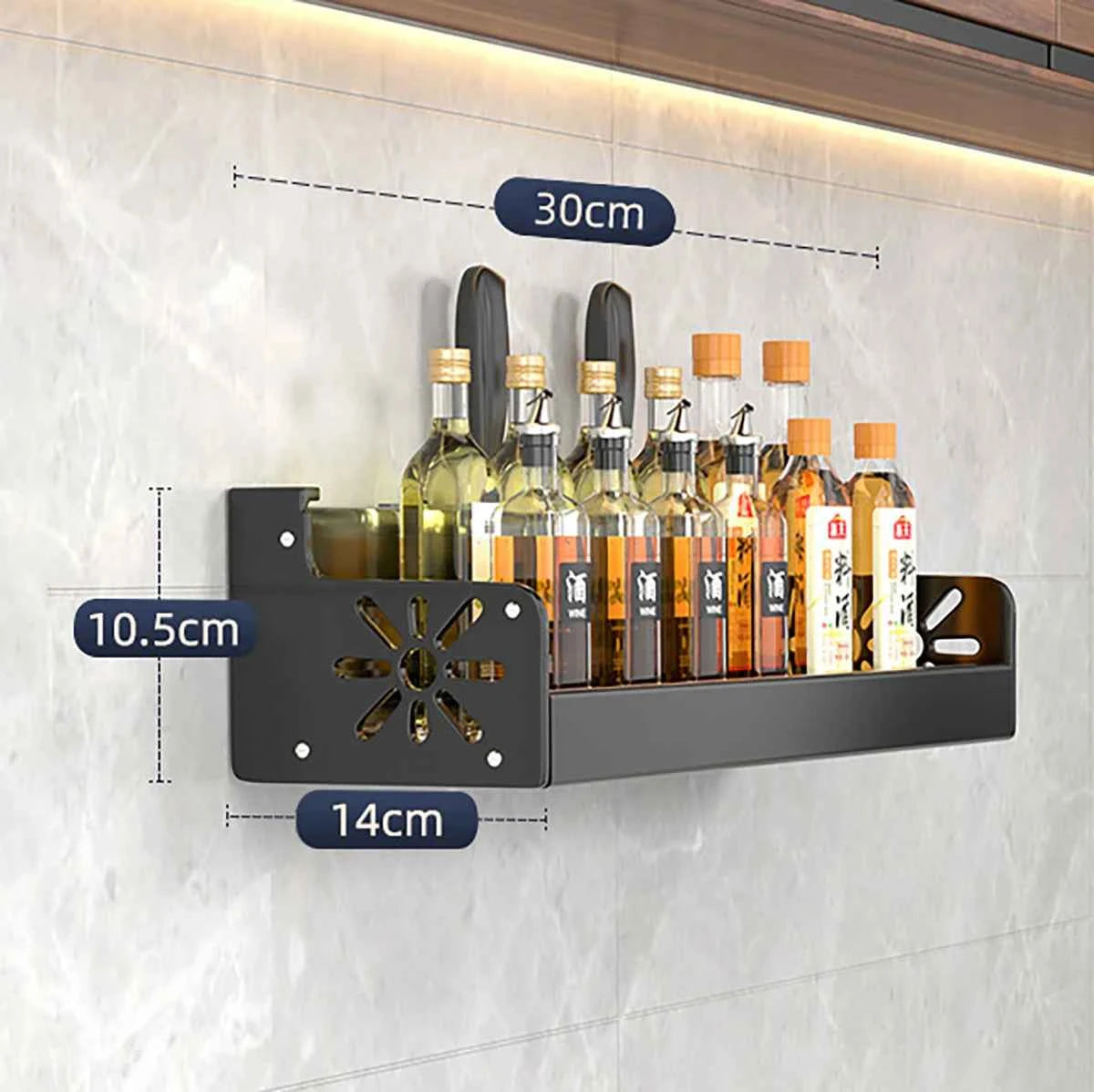 Metal Kitchen Shelf No-Punch Large Capacity Storage Kitchen Utensils Skeletonized Drainage Design Easy to Clean Black