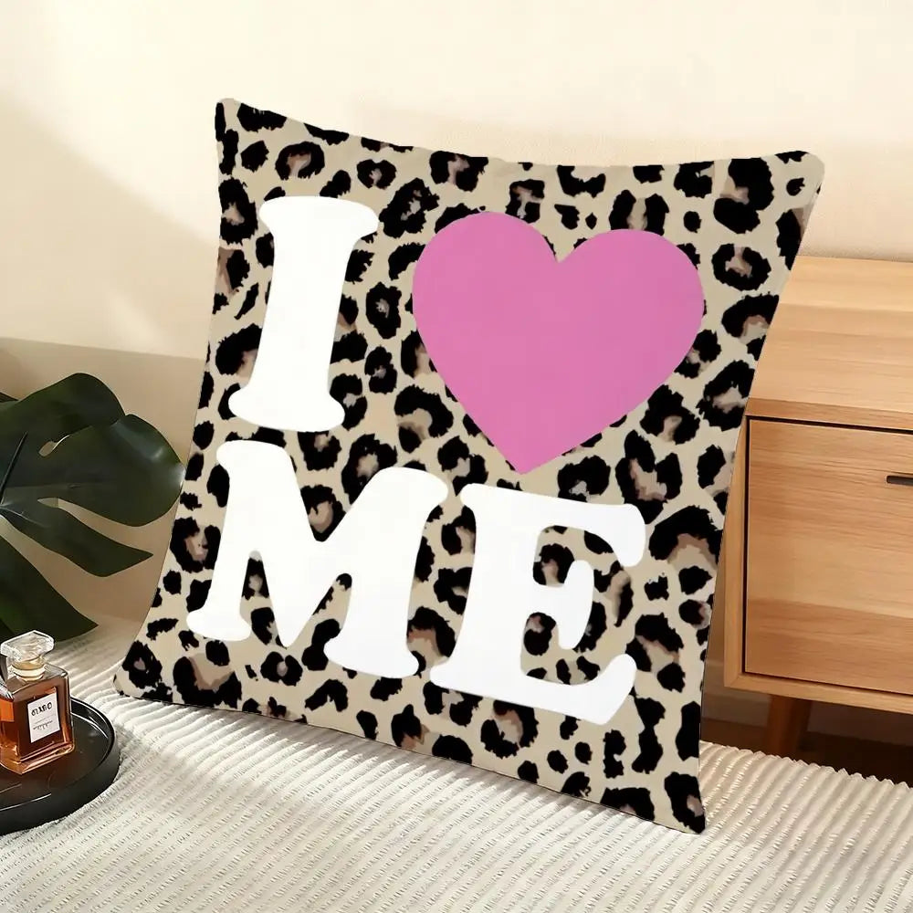 Leopard Love Cushion Cover Soft Short Plush Pillow Cover Smooth Cozy Texture Aesthetic Cushion Case Home Decor