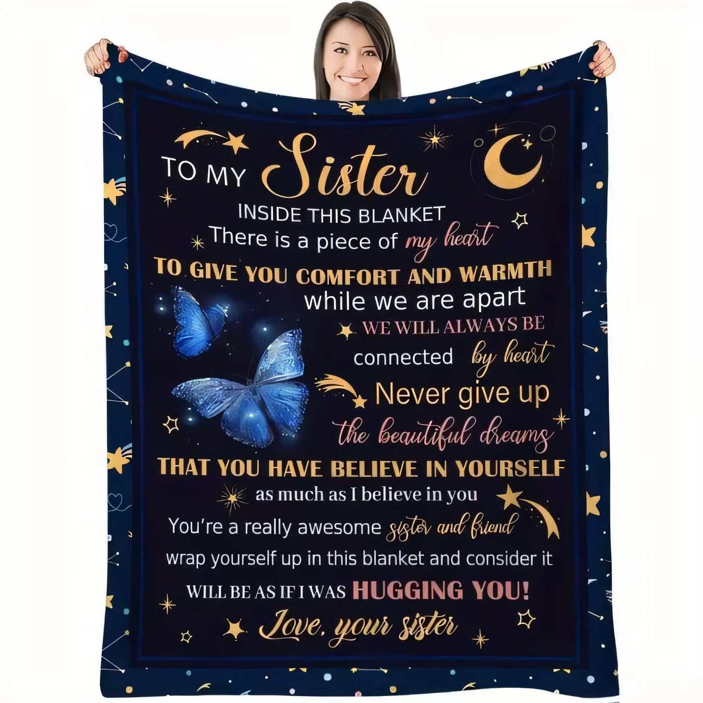 Sister Blanket with Heartfelt Message – Cozy Inspirational Gift for Sister