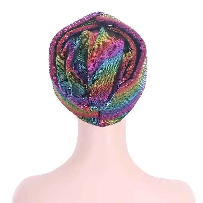 Glitter Diamonds Headband Turban Cap African Headtie Women's Head Wraps Headscarf Bonnet Nigerian Wedding Party Headwear Hat