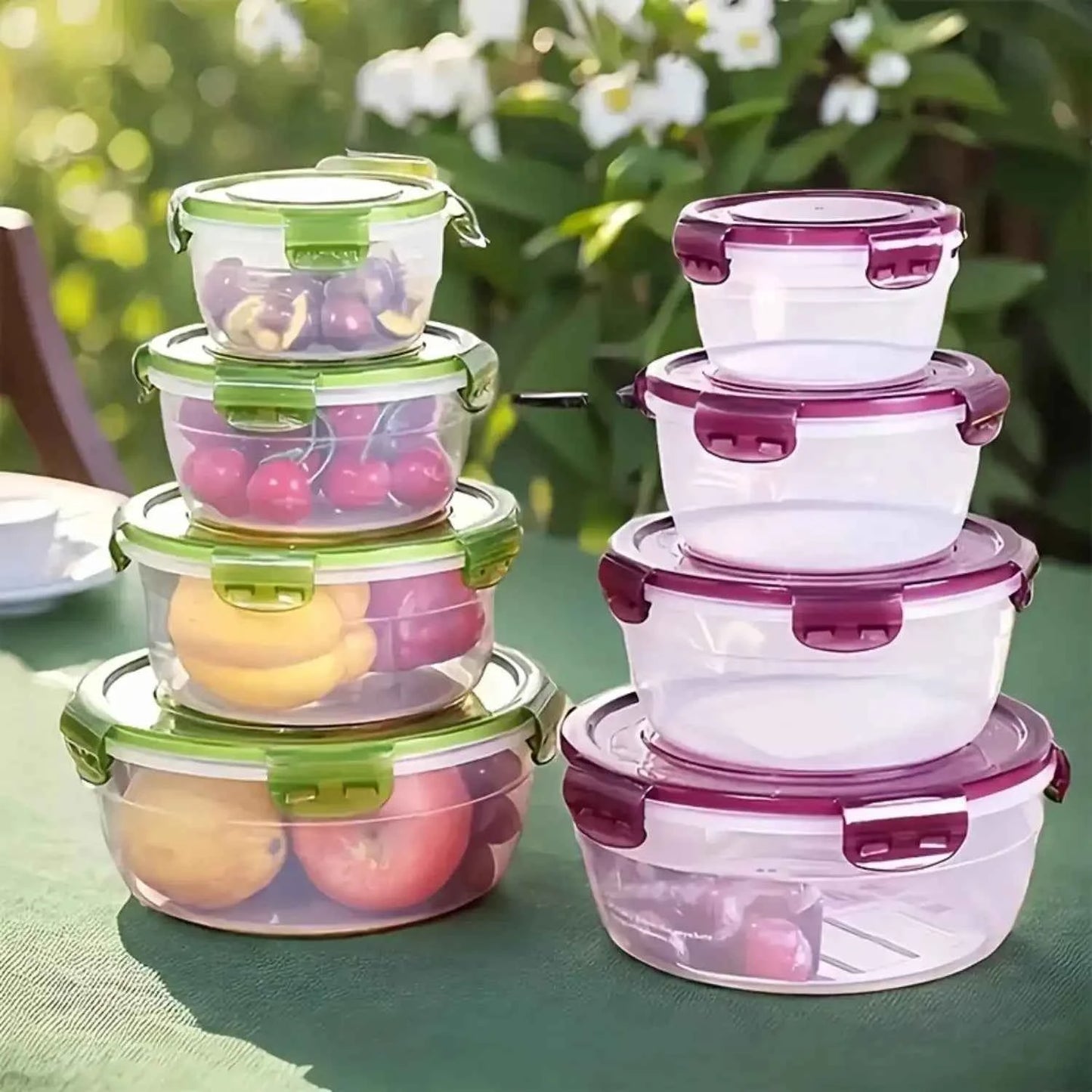 8pcs/set (4 Containers+4 Sealed Lids) - Kitchen Vegetable and Fruit Storage Box, Microwave Safe Round Bento Box