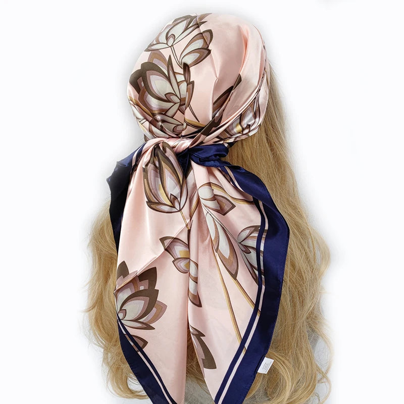 New 90*90cm Retro Brand Women Silk Scarf Bandanna Fashion Bohemian Pattern Square Hijab Lady Wrap Headband foulard muffler