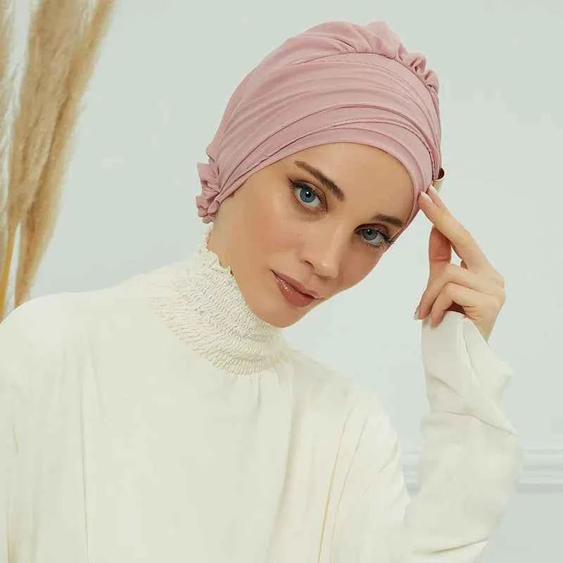 Plain Muslim Instant Turban Hat Inner Hijabs Caps Women Islamic Bandana Bonnet India Hats Female Headwrap Turbante Mujer Flower
