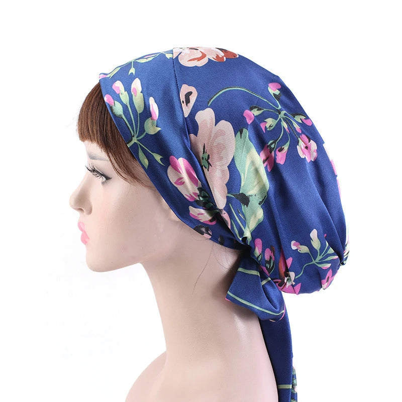 Women Silk Satin Cap Night Sleep Cap Hair Bonnet Hat Head Cover Satin Turban Headscarf Adjustable Ladies Long Hair Care Bonnet - NamafadStore