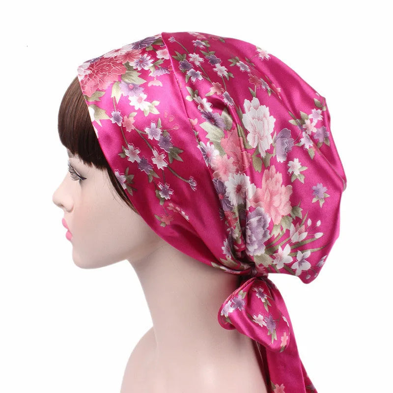 Women Silk Satin Cap Night Sleep Cap Hair Bonnet Hat Head Cover Satin Turban Headscarf Adjustable Ladies Long Hair Care Bonnet - NamafadStore